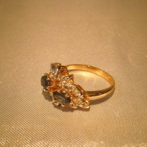 Ana Bekouch Vintage Woman's Ring Size 7 - Blue and Clear Rhinestones 14K GE